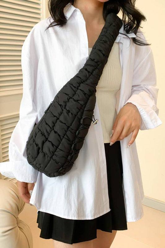 Quilted Puffy Crossbody Sling Bag: BLACK