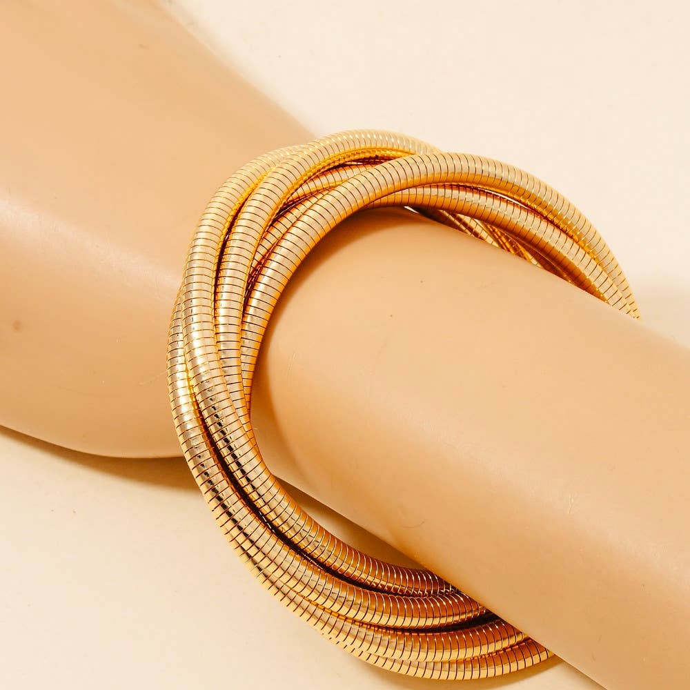 Knotted Elastic Metallic Coil Bracelet Set: Gold & Silver