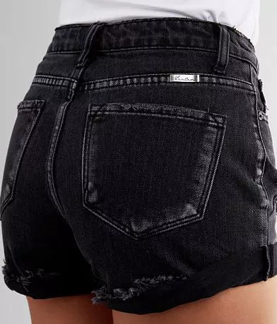 KanCan Black High Rise Distressed Denim Cuffed Shorts