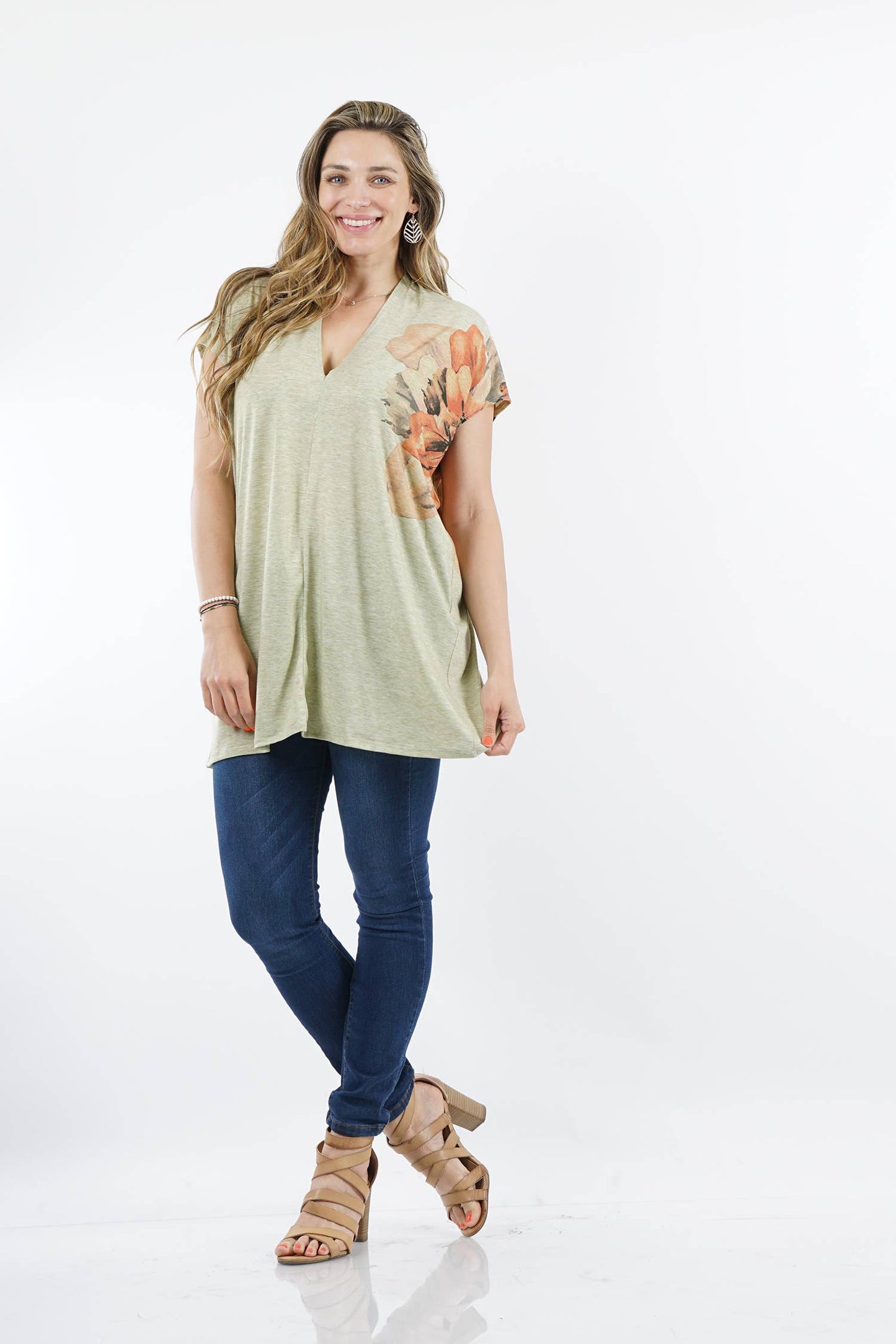 Sublimation V-neck Loose Fit Tunic: SAGE