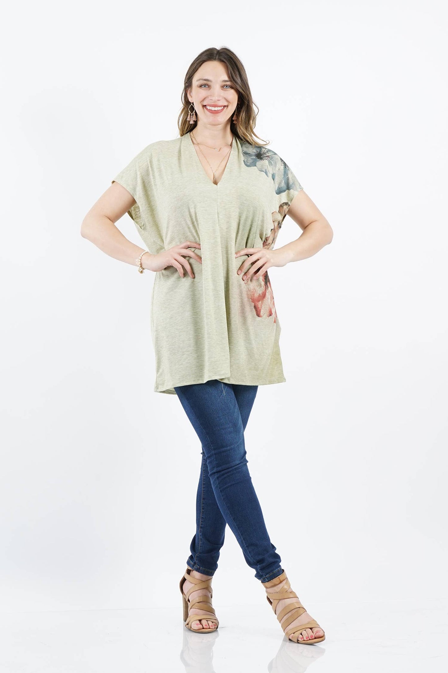 Sublimation V-neck Loose Fit Tunic: SAGE