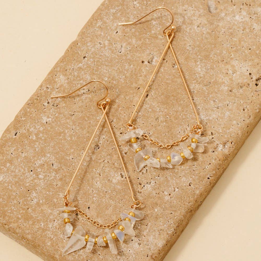 Chip Stone Beads Gold Triangle Dangle Earrings