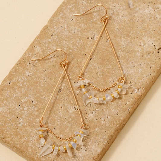 Chip Stone Beads Gold Triangle Dangle Earrings