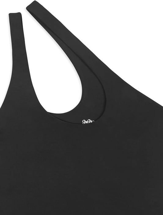 Black One Shoulder Crossneck Bodysuit L