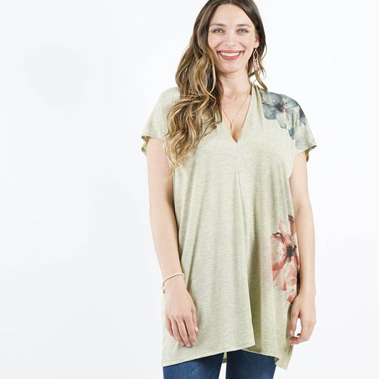 Sublimation V-neck Loose Fit Tunic: SAGE