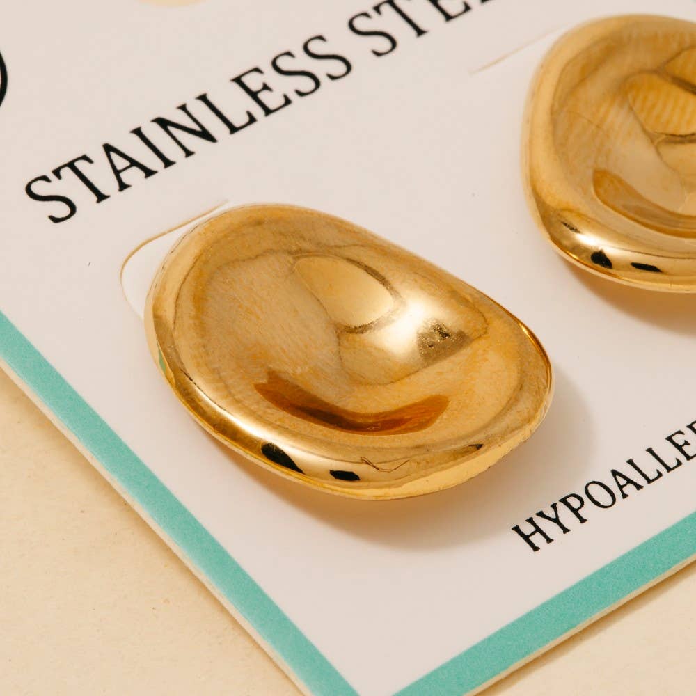Stainless Steel Oval Bowl Shield Stud Earrings