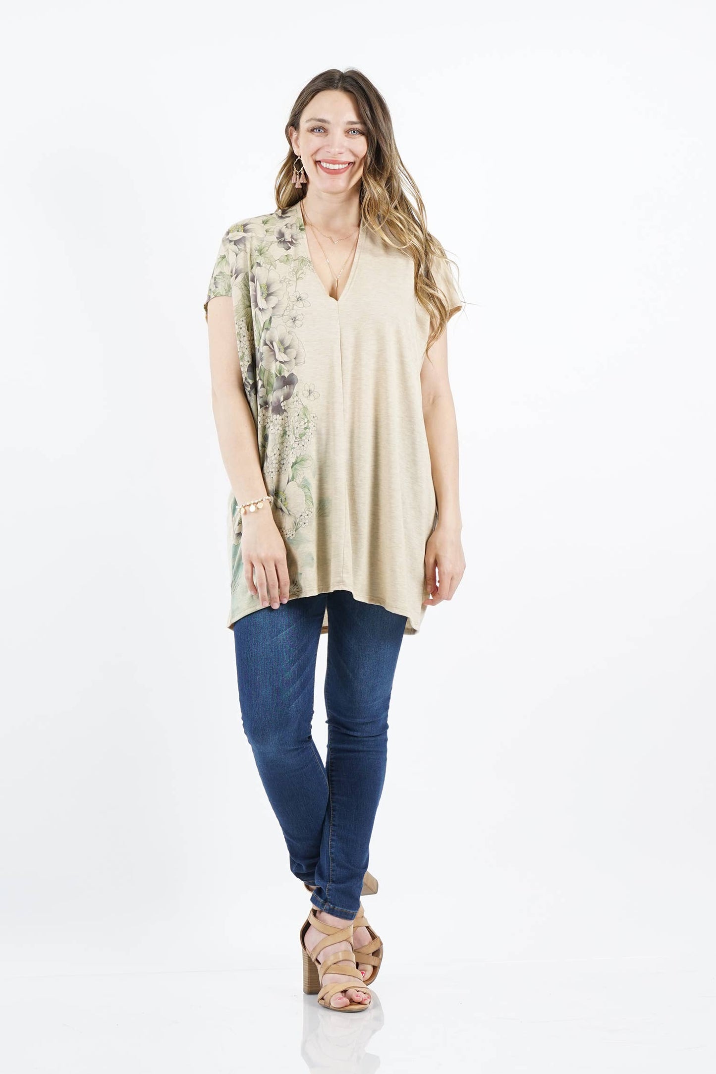 Sublimation V-neck Loose Fit Tunic: SAGE