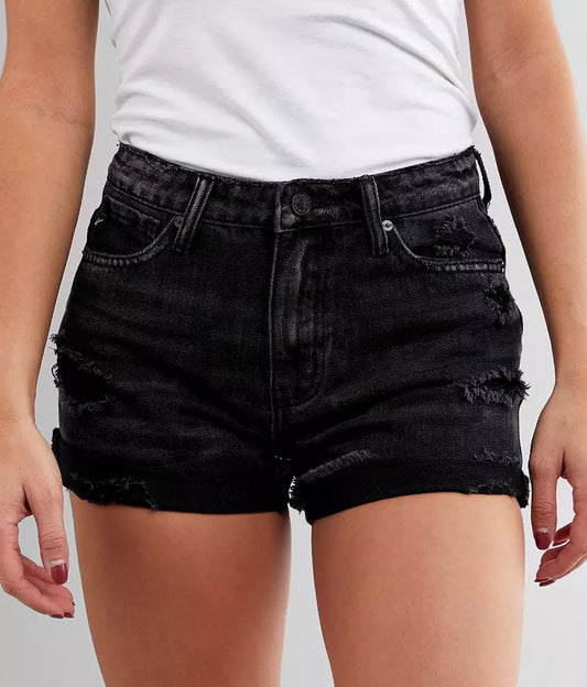 KanCan Black High Rise Distressed Denim Cuffed Shorts