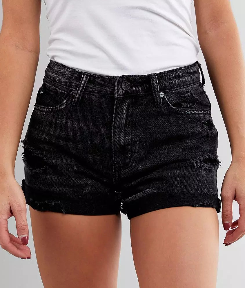 KanCan Black High Rise Distressed Denim Cuffed Shorts