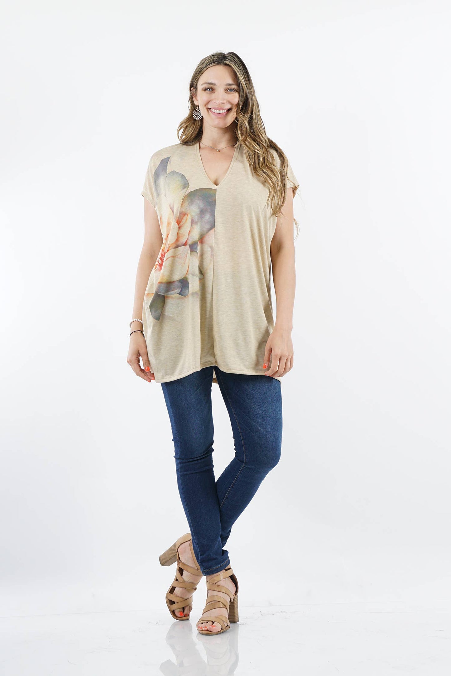 Sublimation V-neck Loose Fit Tunic: SAGE