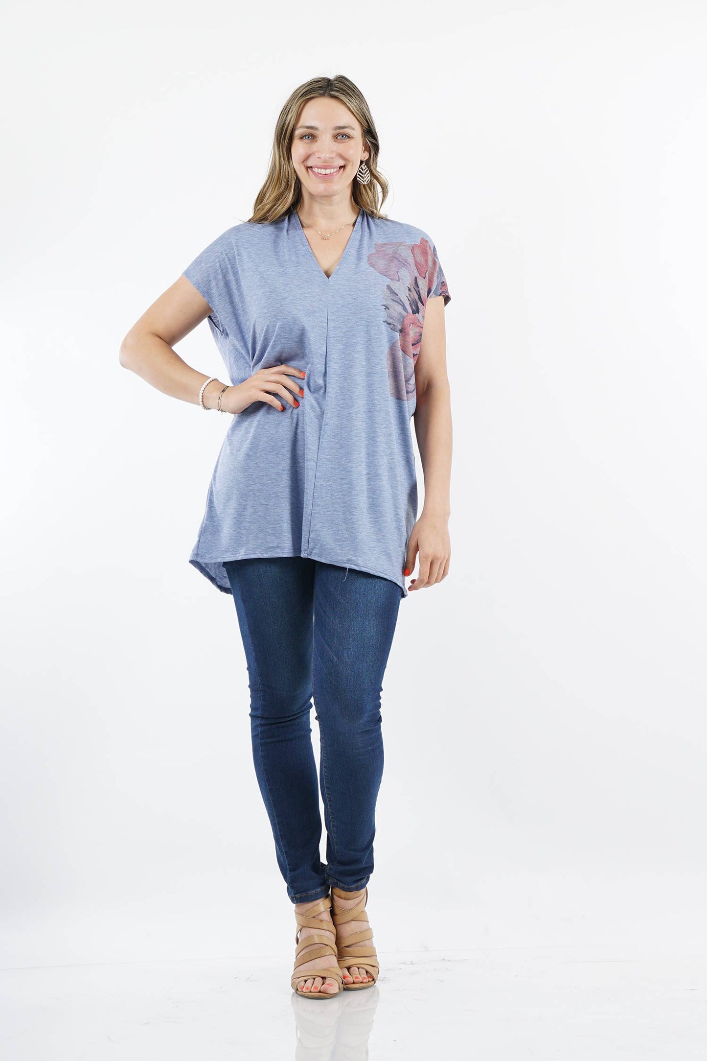 Sublimation V-neck Loose Fit Tunic: SAGE