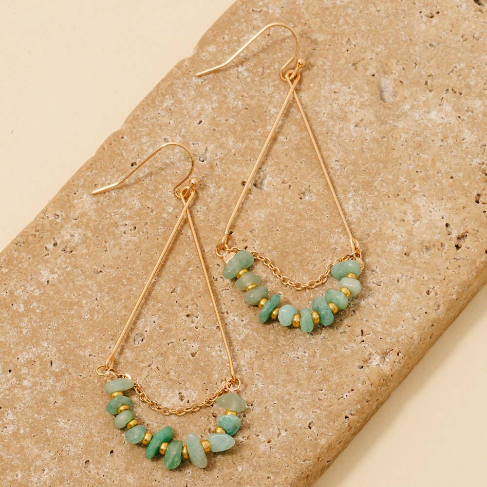 Chip Stone Beads Gold Triangle Dangle Earrings