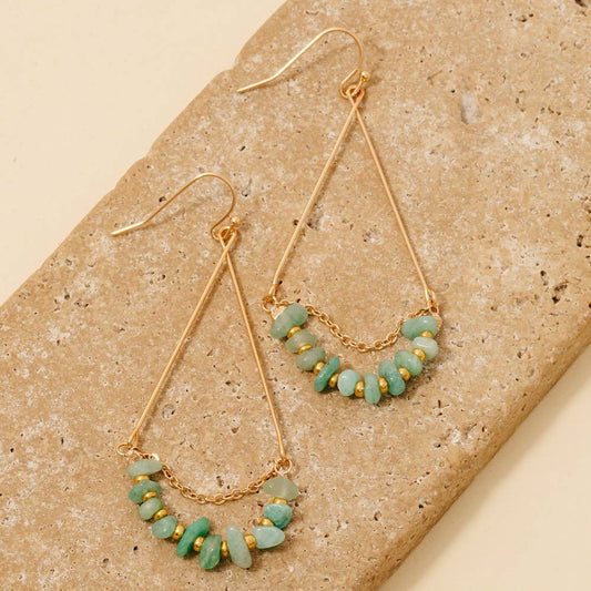 Chip Stone Beads Gold Triangle Dangle Earrings