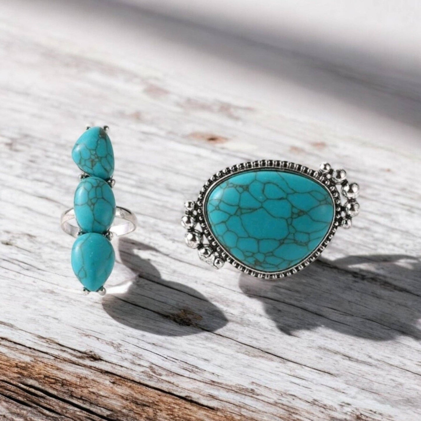 Making Statements Adjustable Blue Cowgirl Crackle Stone Rings: Rounder