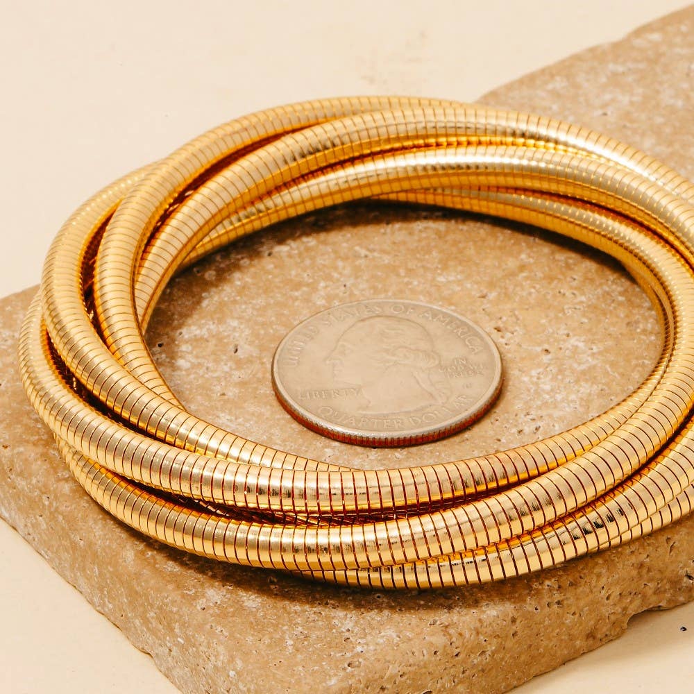 Knotted Elastic Metallic Coil Bracelet Set: Gold & Silver