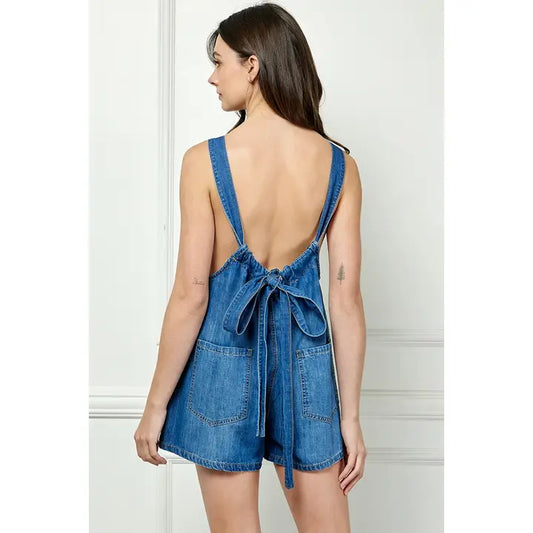 Denim Romper with Tied Back