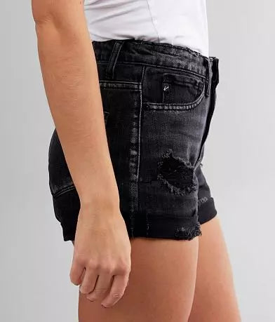 KanCan Black High Rise Distressed Denim Cuffed Shorts