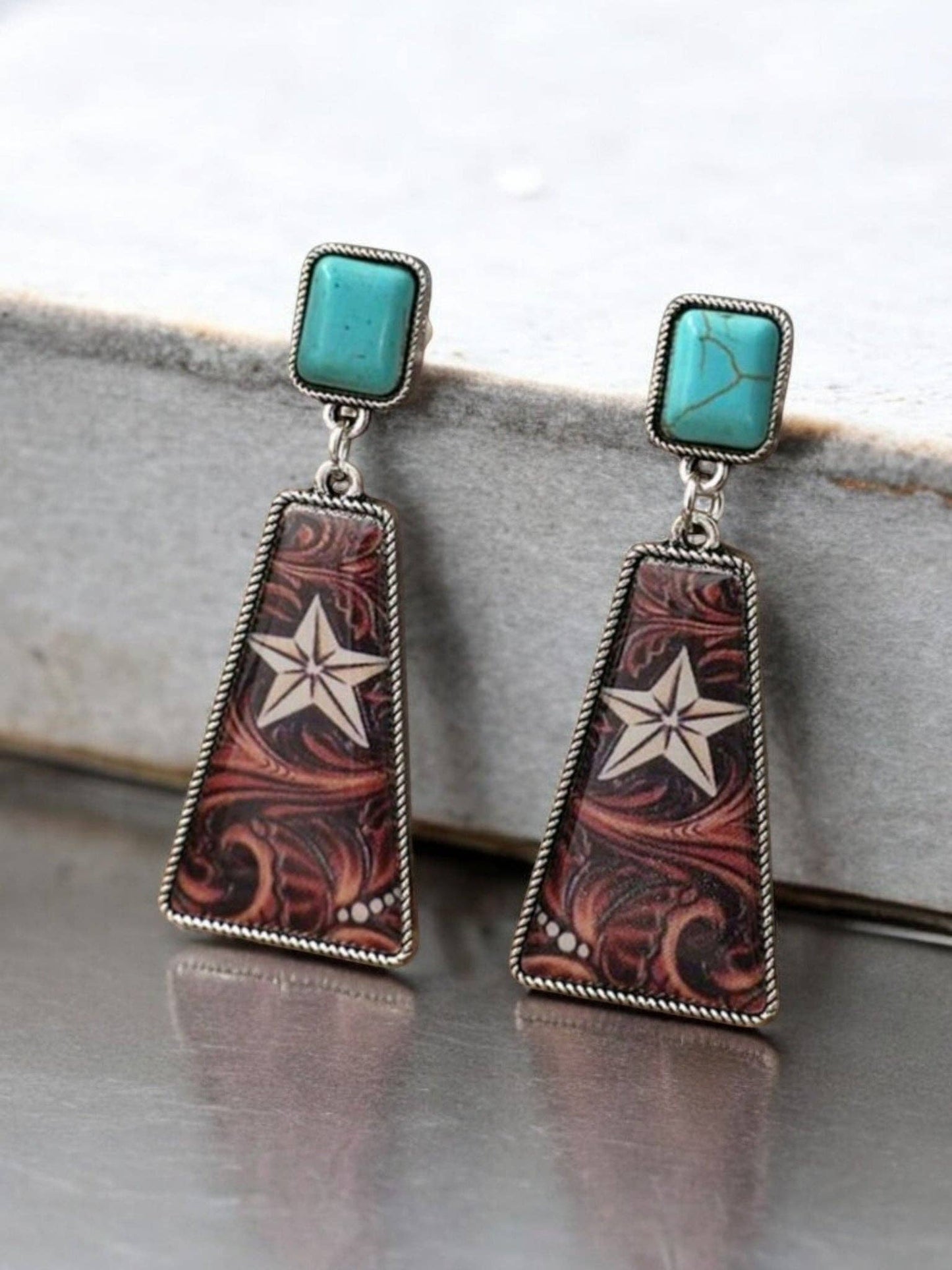 She's A Texas Star Western Fashion Print Earrings: Blue