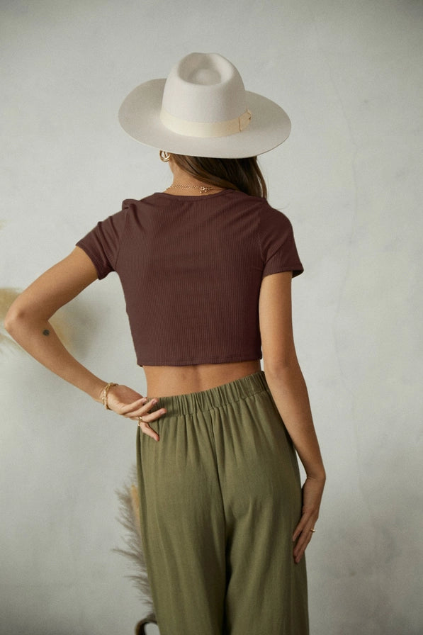 Endless Blu C Ring Ribbed Crop Top - WHITE