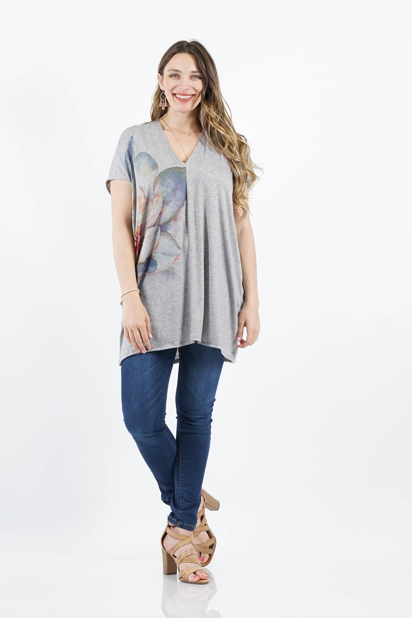 Sublimation V-neck Loose Fit Tunic: SAGE