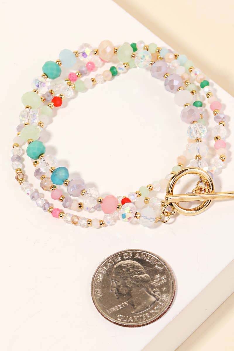 Assorted Beaded Toggle Chain Bracelet: GOLD & CREAM