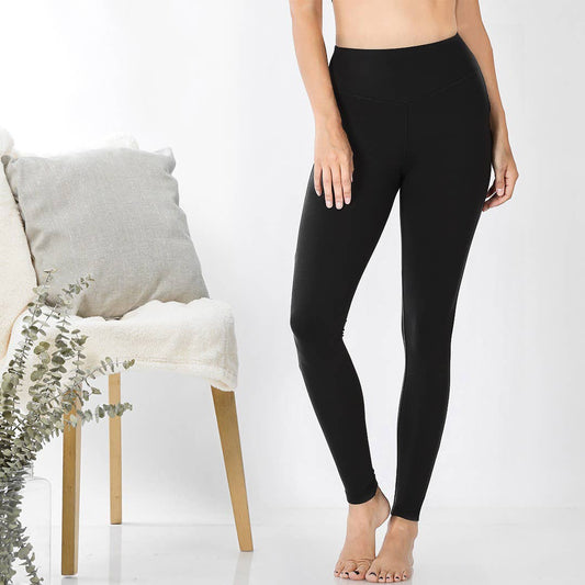 Microfiber Wide Waistband Leggings: BLACK