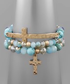 Gold Cross Layered Beaded Bracelet