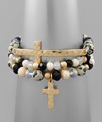 Gold Cross Layered Beaded Bracelet