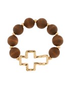 Gold Cross Woodball Bracelet