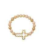 Gold Cutout-Cross Woodbead Bracelet