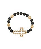 Gold Cutout-Cross Woodbead Bracelet