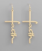 Gold FAITH Cross Earrings