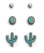 Turqouoise Cactus Stud Earring Set