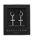 Silver Cross Dangle Hoop Earrings