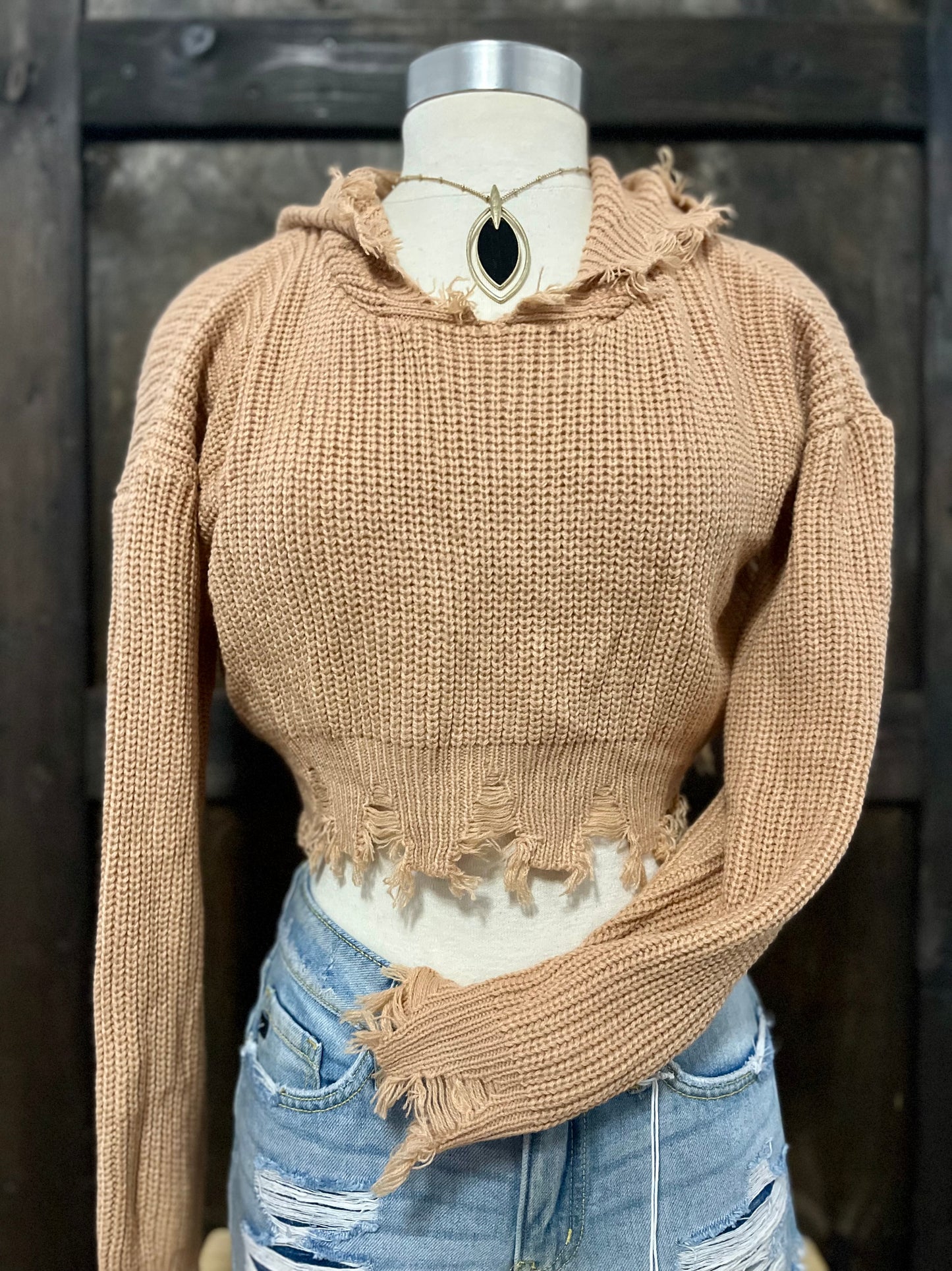 HERA Distressed Cropped Hooded Sweater