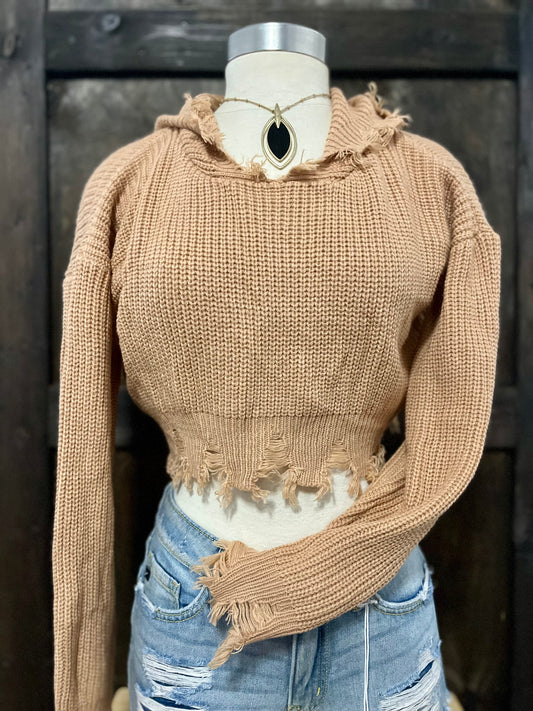 HERA Distressed Cropped Hooded Sweater