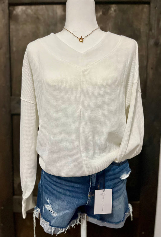 V-neck Waffle Knit Sweater