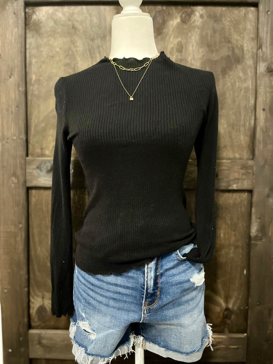 GILLI Black Mock Neck Longsleeve Top