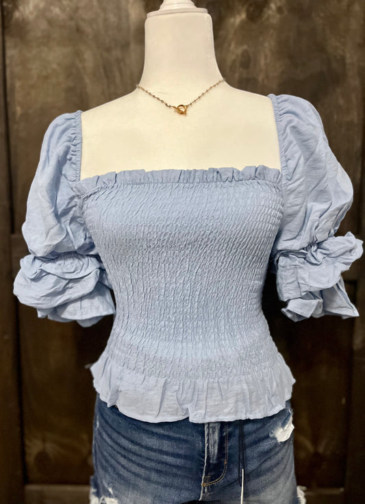 DO+BE Shirred Square Neck Top With Puff Sleeves