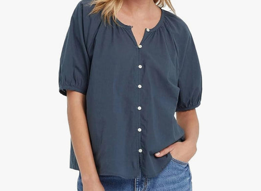 Universal Thread Bell Sleeve Button Up Blouse - NAVY