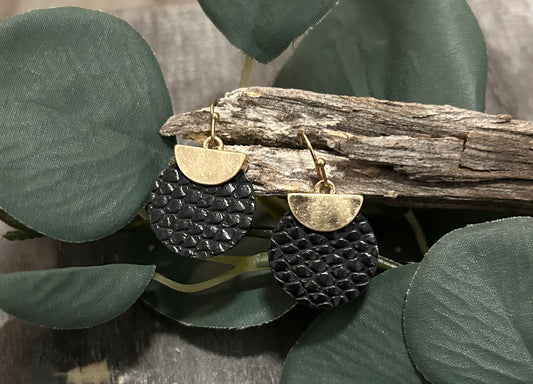Gold Dangle Earring with Leather Accent