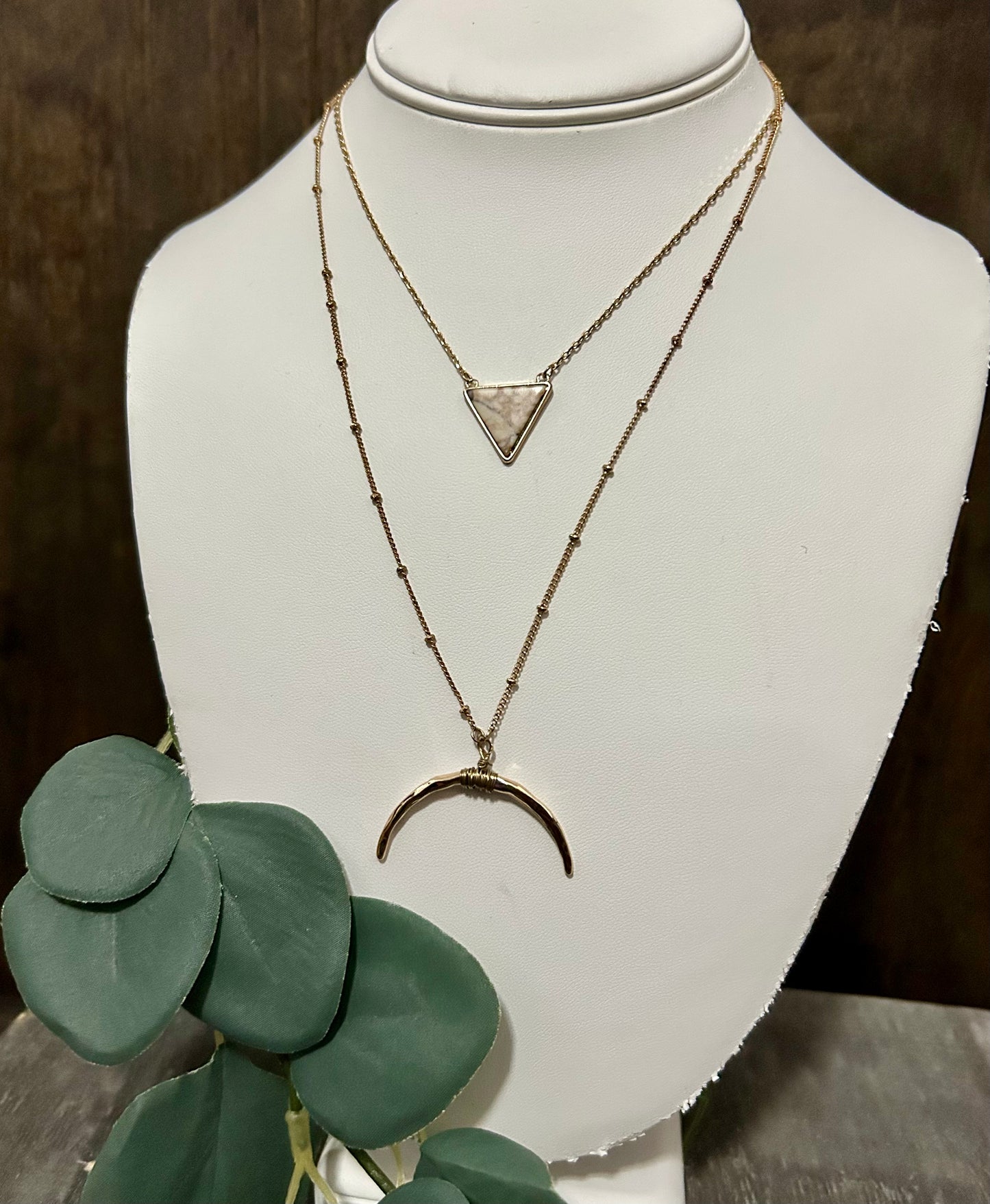 Gold Horn Faux Marble Layered Necklace