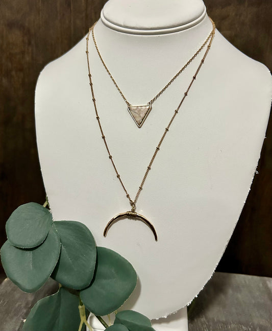 Gold Horn Faux Marble Layered Necklace