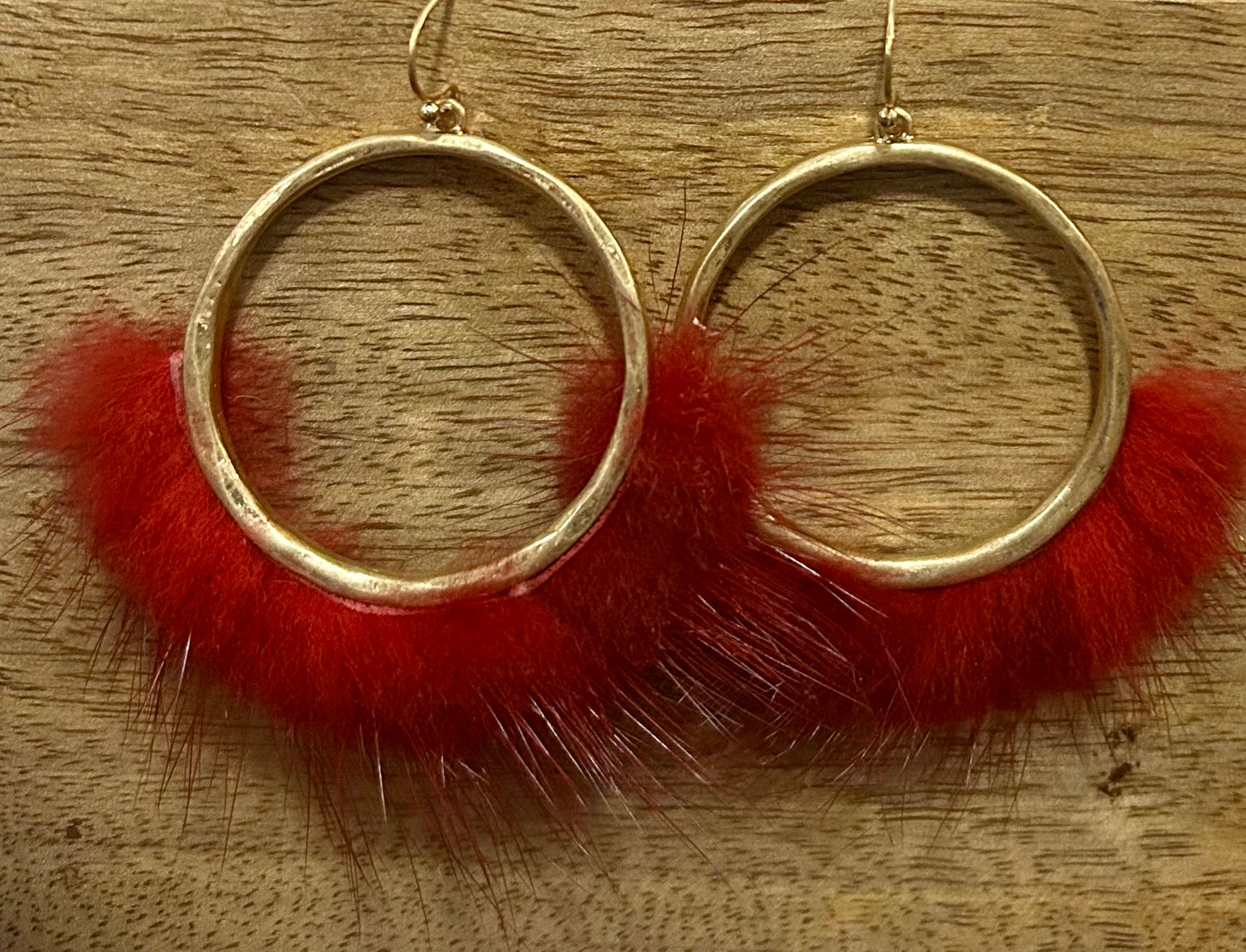 Antique Gold Hoop Faux Fur Dangle Earrings