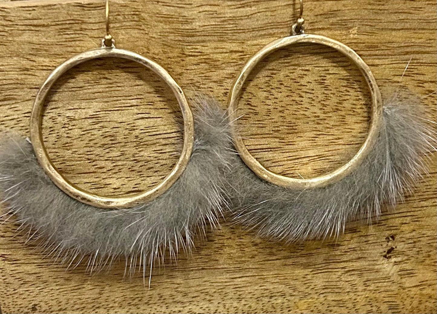 Antique Gold Hoop Faux Fur Dangle Earrings