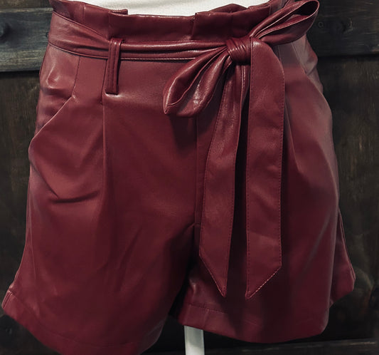 Promesa Burgundy Faux Leather Tie Shorts