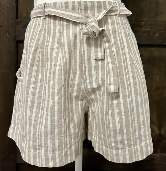 Promesa Khaki & White Striped Tie Shorts