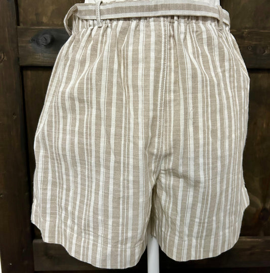 Promesa Khaki & White Striped Tie Shorts