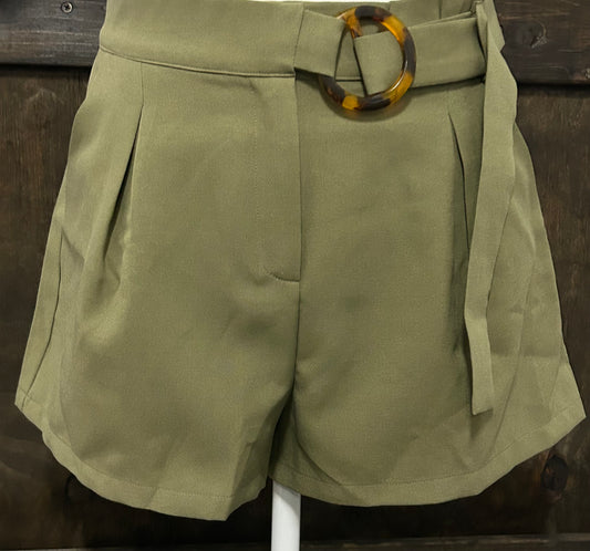 TCEC Olive Loose Fit Shorts with Buckle