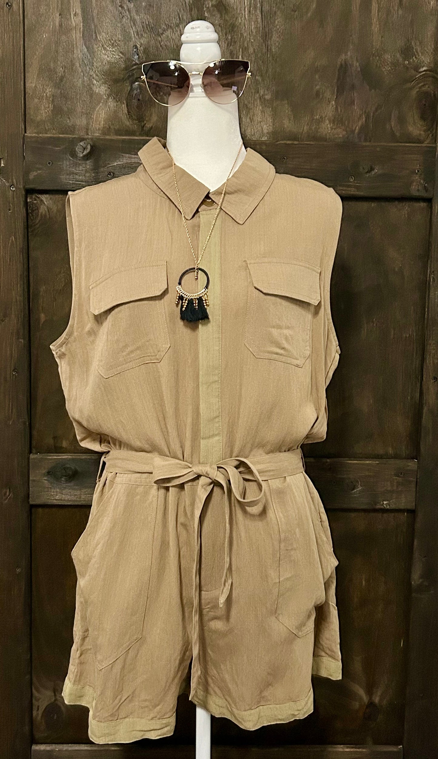 Kori Jib Utility Cargo Romper - Khaki